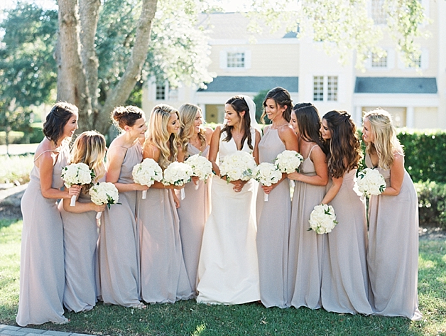 Brides and Bridesmaids wedding day portraits with long beautiful maxi dresses