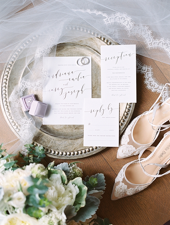 NYC Wedding Photographer | Invitation Suite, Bella Belle heels, Cathedral veil | Beacon Roundhouse New York Wedding