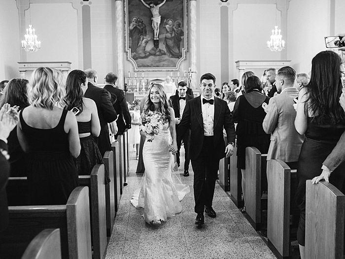 bride and groom walk down aisle hand in hand as husband and wife | NYC Wedding Photographer | Beacon Roundhouse New York Wedding | photographed by Kt Crabb Photography
