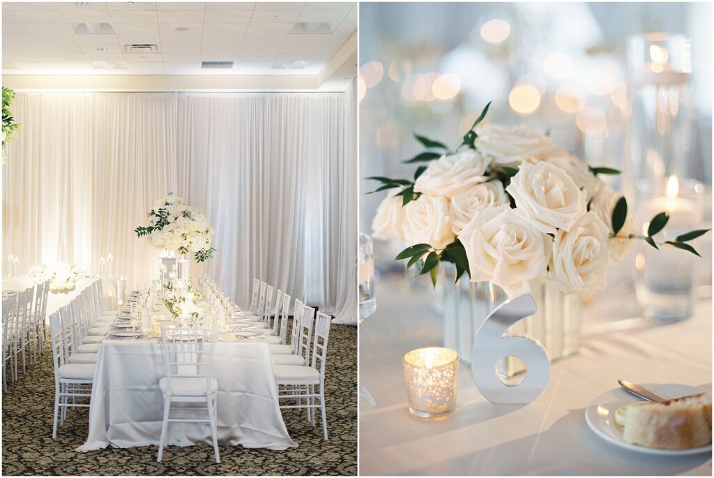 white roses with table numbers at Bella Collina Orlando Wedding