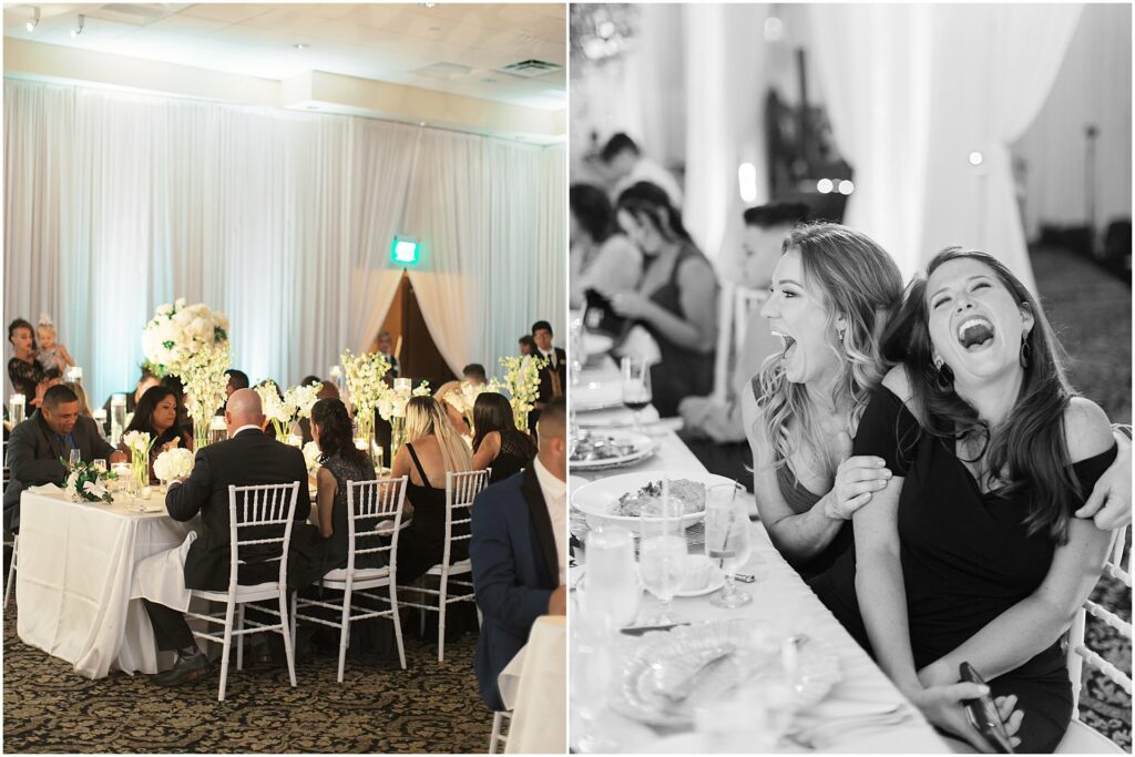 wedding guests eat at reception at Bella Collina Orlando Wedding